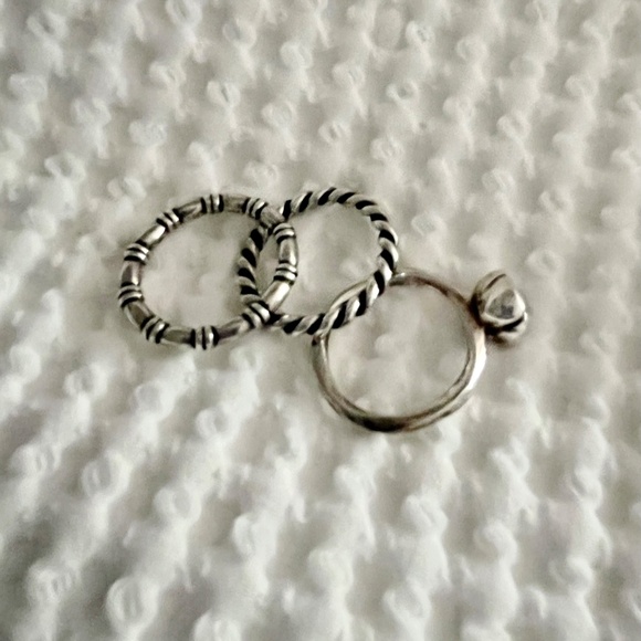 Pandora Sterling Silver and Grey Pearl 3 Ring Set Size 8 - Picture 8 of 16